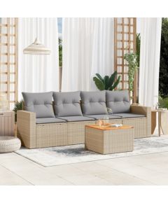 vidaXL 5-częsciowy zestaw mebli ogrodowych z poduszkami, beżowy, polirattan Dārza mēbeļu komplekti