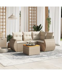 vidaXL 5-częsciowy zestaw mebli ogrodowych z poduszkami, beżowy, polirattan Dārza mēbeļu komplekti