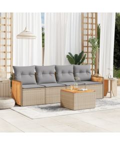 vidaXL 5-częsciowy zestaw mebli ogrodowych z poduszkami, beżowy, polirattan Dārza mēbeļu komplekti