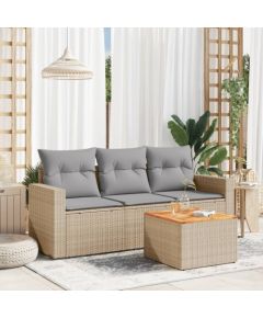 vidaXL 4-częsciowy zestaw mebli ogrodowych z poduszkami, beżowy, polirattan Dārza mēbeļu komplekti