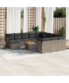 vidaXL 13-częsciowy zestaw mebli ogrodowych z poduszkami, szary, polirattan Dārza mēbeļu komplekti