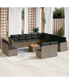 vidaXL 14-częsciowy zestaw mebli ogrodowych z poduszkami, szary, polirattan Dārza mēbeļu komplekti