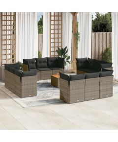 vidaXL 13-częsciowy zestaw mebli ogrodowych z poduszkami, szary, polirattan Dārza mēbeļu komplekti