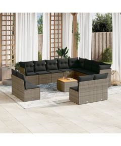 vidaXL 13-częsciowy zestaw mebli ogrodowych z poduszkami, szary, polirattan Dārza mēbeļu komplekti