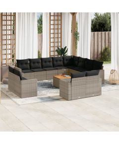 vidaXL 13-częsciowy zestaw mebli ogrodowych z poduszkami, szary, polirattan Dārza mēbeļu komplekti