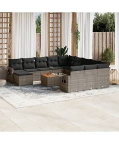 vidaXL 13-częsciowy zestaw mebli ogrodowych z poduszkami, szary, polirattan Dārza mēbeļu komplekti