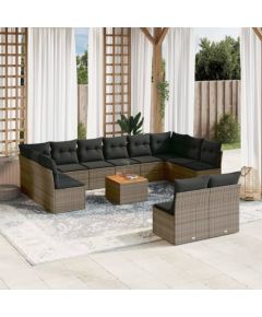 vidaXL 13-częsciowy zestaw mebli ogrodowych z poduszkami, szary, polirattan Dārza mēbeļu komplekti