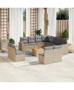 vidaXL 12-częsciowy zestaw mebli ogrodowych z poduszkami, mieszany beż Dārza mēbeļu komplekti