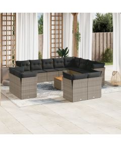 vidaXL 13-częsciowy zestaw mebli ogrodowych z poduszkami, szary, polirattan Dārza mēbeļu komplekti