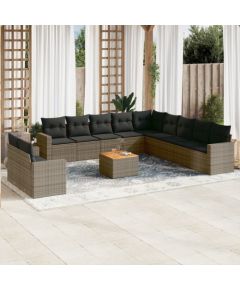 vidaXL 12-częsciowy zestaw mebli ogrodowych z poduszkami, szary, polirattan Dārza mēbeļu komplekti