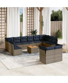 vidaXL 13-częsciowy zestaw mebli ogrodowych z poduszkami, szary, polirattan Dārza mēbeļu komplekti