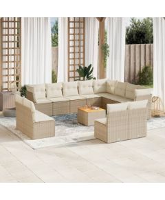 vidaXL 13-częsciowy zestaw mebli ogrodowych z poduszkami, beżowy, polirattan Dārza mēbeļu komplekti