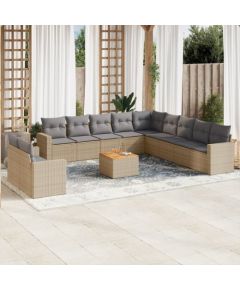 vidaXL 12-częsciowy zestaw mebli ogrodowych z poduszkami, beżowy, polirattan Dārza mēbeļu komplekti