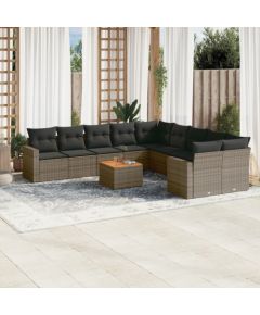 vidaXL 11-częsciowy zestaw mebli ogrodowych z poduszkami, szary rattan PE Dārza mēbeļu komplekti