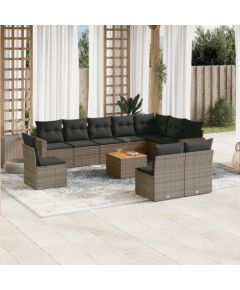 vidaXL 11-częsciowy zestaw mebli ogrodowych z poduszkami, szary rattan PE Dārza mēbeļu komplekti