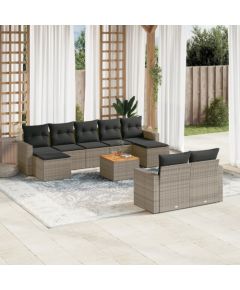 vidaXL 10-częsciowy zestaw wypoczynkowy do ogrodu, z poduszkami, szary Dārza mēbeļu komplekti