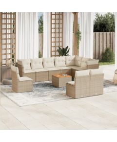 vidaXL 11-częsciowy zestaw mebli ogrodowych z poduszkami, beżowy, polirattan Dārza mēbeļu komplekti