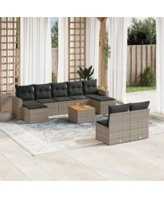 vidaXL 10-częsciowy zestaw wypoczynkowy do ogrodu, z poduszkami, szary Dārza mēbeļu komplekti