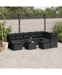vidaXL 10-częsciowy zestaw wypoczynkowy do ogrodu, poduszki czarny rattan PE Dārza mēbeļu komplekti