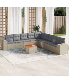 vidaXL 10-częsciowy zestaw mebli ogrodowych z poduszkami, beżowy, polirattan Dārza mēbeļu komplekti