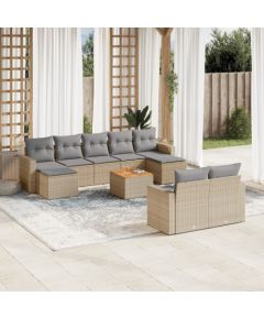 vidaXL 10-częsciowy zestaw mebli ogrodowych z poduszkami, beżowy, polirattan Dārza mēbeļu komplekti