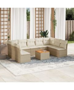 vidaXL 10-częsciowy zestaw mebli ogrodowych z poduszkami, beżowy, polirattan Dārza mēbeļu komplekti