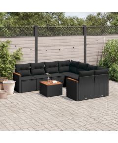 vidaXL 9-częsciowy zestaw wypoczynkowy do ogrodu, z poduszkami, czarny Dārza mēbeļu komplekti