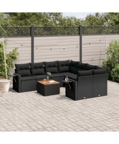 vidaXL 9-częsciowy zestaw wypoczynkowy do ogrodu, z poduszkami, czarny Dārza mēbeļu komplekti