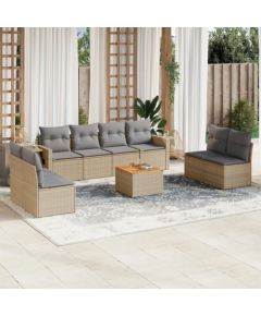 vidaXL 9-częsciowy zestaw mebli ogrodowych z poduszkami, mieszany beż Dārza mēbeļu komplekti