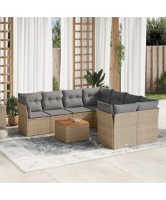 vidaXL 9-częsciowy zestaw mebli ogrodowych z poduszkami, mieszany beż Dārza mēbeļu komplekti