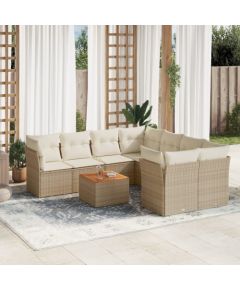 vidaXL 9-częsciowy zestaw mebli ogrodowych z poduszkami, beżowy, polirattan Dārza mēbeļu komplekti