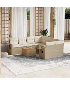 vidaXL 9-częsciowy zestaw mebli ogrodowych z poduszkami, beżowy, polirattan Dārza mēbeļu komplekti