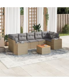 vidaXL 8-częsciowy zestaw mebli ogrodowych z poduszkami, beżowy, polirattan Dārza mēbeļu komplekti