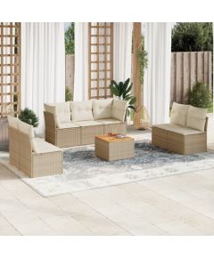 vidaXL 8-częsciowy zestaw mebli ogrodowych z poduszkami, beżowy, polirattan Dārza mēbeļu komplekti