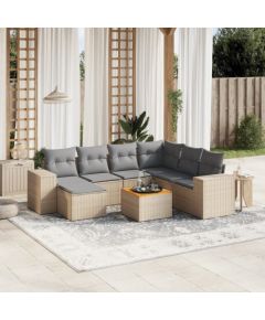 vidaXL 8-częsciowy zestaw mebli ogrodowych z poduszkami, beżowy, polirattan Dārza mēbeļu komplekti