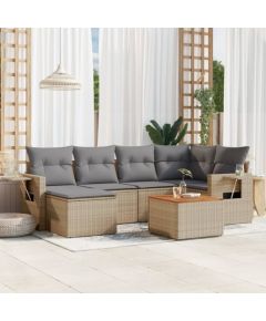 vidaXL 7-częsciowy zestaw mebli ogrodowych z poduszkami, mieszany beż Dārza mēbeļu komplekti