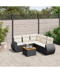 vidaXL 6-częsciowy zestaw mebli ogrodowych z poduszkami, czarny polirattan Dārza mēbeļu komplekti