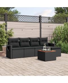 vidaXL 6-częsciowy zestaw mebli ogrodowych z poduszkami, czarny polirattan Dārza mēbeļu komplekti