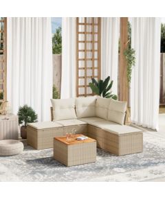 vidaXL 6-częsciowy zestaw mebli ogrodowych z poduszkami, beżowy, polirattan Dārza mēbeļu komplekti