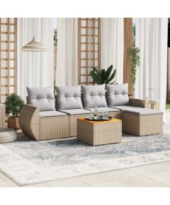 vidaXL 6-częsciowy zestaw mebli ogrodowych z poduszkami, beżowy, polirattan Dārza mēbeļu komplekti