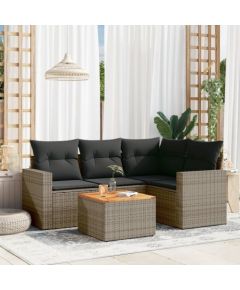 vidaXL 5-częsciowy zestaw wypoczynkowy do ogrodu, poduszki, szary rattan PE Dārza mēbeļu komplekti