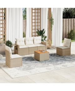 vidaXL 6-częsciowy zestaw mebli ogrodowych z poduszkami, beżowy, polirattan Dārza mēbeļu komplekti