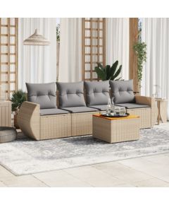 vidaXL 5-częsciowy zestaw mebli ogrodowych z poduszkami, beżowy, polirattan Dārza mēbeļu komplekti