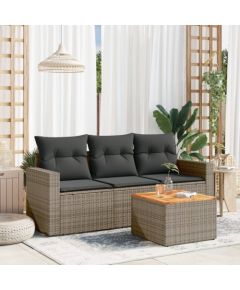 vidaXL 4-częsciowy zestaw wypoczynkowy do ogrodu, poduszki, szary, rattan PE Dārza mēbeļu komplekti