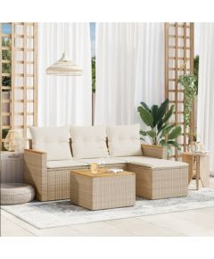 vidaXL 5-częsciowy zestaw mebli ogrodowych z poduszkami, beżowy, polirattan Dārza mēbeļu komplekti