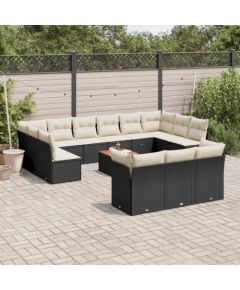 vidaXL 14-częsciowy zestaw wypoczynkowy do ogrodu, poduszki czarny rattan PE Dārza mēbeļu komplekti