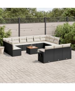 vidaXL 14-częsciowy zestaw wypoczynkowy do ogrodu, poduszki czarny rattan PE Dārza mēbeļu komplekti