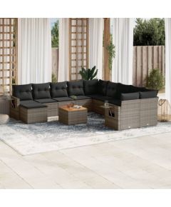 vidaXL 14-częsciowy zestaw mebli ogrodowych z poduszkami, szary, polirattan Dārza mēbeļu komplekti