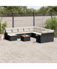 vidaXL 14-częsciowy zestaw wypoczynkowy do ogrodu, poduszki czarny rattan PE Dārza mēbeļu komplekti