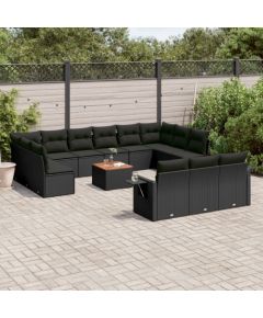 vidaXL 14-częsciowy zestaw wypoczynkowy do ogrodu, poduszki czarny rattan PE Dārza mēbeļu komplekti